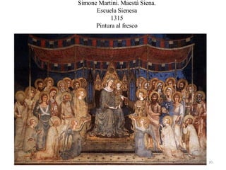 Pintura gótica 70
Simone Martini. Maestá Siena.
Escuela Sienesa
1315
Pintura al fresco
 