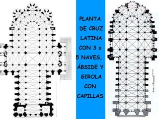 PLANTA DE CRUZ LATINA CON 3 o 5 NAVES, ÁBSIDE Y GIROLA CON CAPILLAS