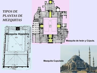 TIPOS DE
PLANTAS DE
MEZQUITAS



 Mezquita Hipóstila

                                          Mezquita de Iwán y Cúpula.




                      Mezquita Cupulada
 