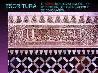 ESCRITURA ALFABETO EL  Á RABE  SE UTILIZA COMO M E D IO DE ORACI ÓN, DE   C OMUNICACIÓN Y DE DECORACIÓN 