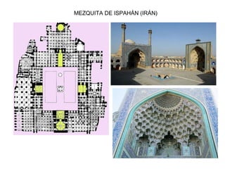 ÉPOCA TULÚNIDA
MEZQUITA DE IBN TULUM (EL CAIRO)
Patio con arquerías formadas por arcos
apuntados y minarete de base cuadrada, cuerpo
en espiral y un pequeño templete cubierto con
una cúpula como remate.
 