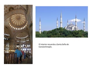 MAUSOLEOS
Edificios cuadrados cubiertos por una gran cúpula bulbosa y mucha decoración
exterior con cerámica esmaltada
MAUSOLEO DE TAMERLÁN EN SAMARKANDA TAJ MAHAL EN AGRA (INDIA)
 