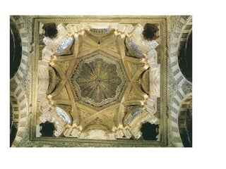 MEZQUITA DE CÓRDOBA
http://www.youtube.com/watch?gl=ES&hl=es&v=4CEwr7grzvE
Fue el templo principal de Córdoba y
se construyó para reunir a los fieles
en la oración de los viernes. Se
comenzó en el S. VIII, bajo el
mandato de Abderramán I, sobre
una basílica visigoda, pero pronto
resultó demasiado pequeña y se
amplió tres veces, la última de ellas
en época de Al- Mansur, a finales del
S. X. La más importante de estas
reformas fue la que se hizo durante
el califato de Al- Hakam II, a
mediados del S. X.
En el S. XVI se construyó una
catedral cristiana en su interior, con
mezcla de gótico y otros estilos, y el
alminar se transformó en
campanario.
 