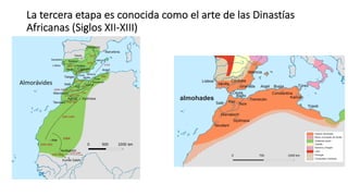 La tercera etapa es conocida como el arte de las Dinastías
Africanas (Siglos XII-XIII)
Almorávides
almohades
 