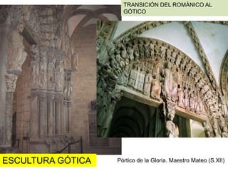 TRANSICIÓN DEL ROMÁNICO AL
                     GÓTICO




ESCULTURA GÓTICA   Pórtico de la Gloria. Maestro Mateo (S.XII)
 
