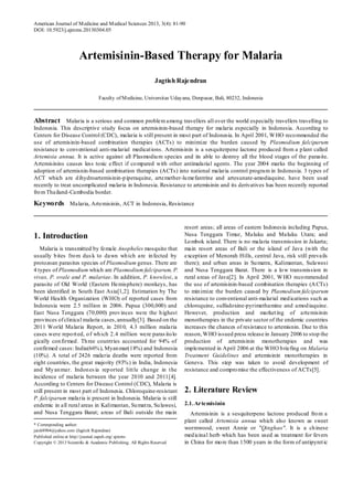 Artemisinin based therapy for malaria | PDF