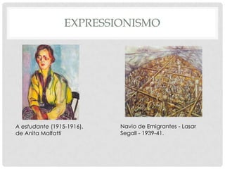 EXPRESSIONISMO
A estudante (1915-1916),
de Anita Malfatti
Navio de Emigrantes - Lasar
Segall - 1939-41.
 