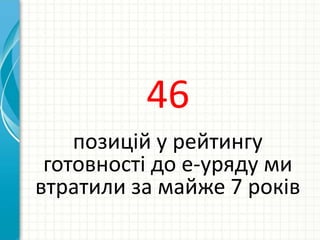 46
позицій у рейтингу
готовності до е-уряду ми
втратили за майже 7 років
 