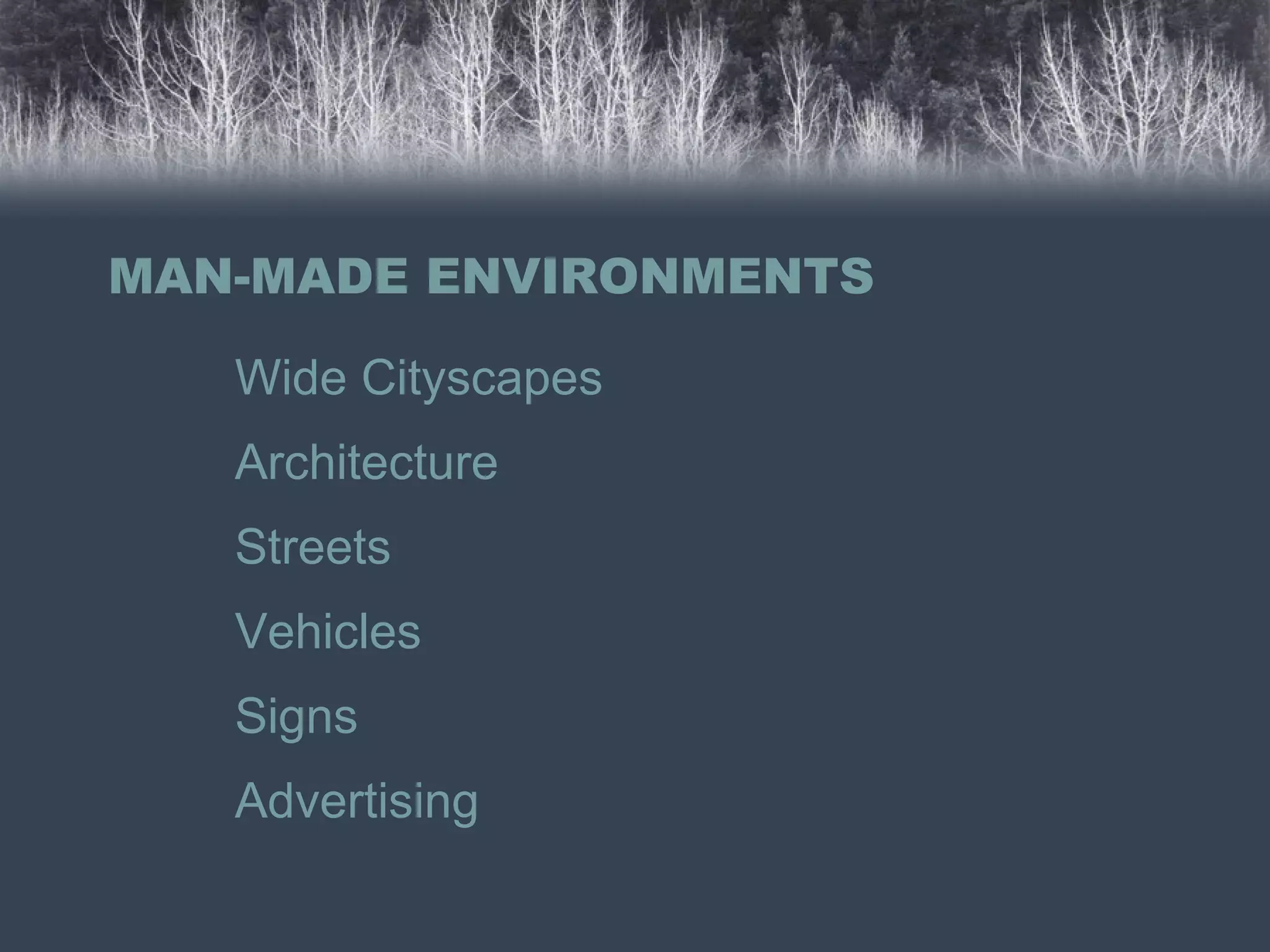 MAN-MADE ENVIRONMENTS Wide Cityscapes Architecture Streets Vehicles Signs Advertising 