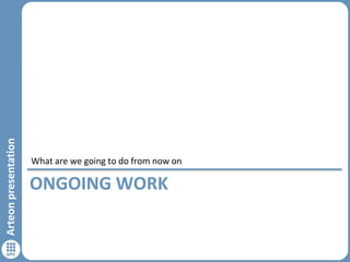 Arteon presentation

What are we going to do from now on

ONGOING WORK

35

 