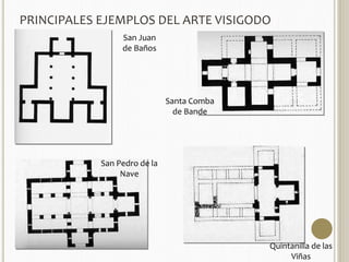 San Juan 
de Baños 
Santa Comba 
de Bande 
San Pedro de la 
Nave 
Quintanilla de las 
Viñas 
PRINCIPALES EJEMPLOS DEL ARTE VISIGODO 
 