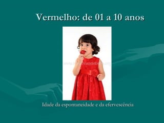 Vermelho: de 01 a 10 anosVermelho: de 01 a 10 anos
Idade da espontaneidade e da efervescênciaIdade da espontaneidade e da efervescência
 