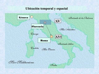 XVI
XV
RomaRoma
GénovaGénova
FlorenciaFlorencia
Ubicación temporal y espacialUbicación temporal y espacial
 