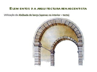 Elementos da arquitectura renascentista Utilização da  Abóbada de berço (apenas no interior – tecto) 