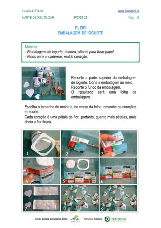 Edição: Câmara Municipal de Sintra Patrocínio: Tratolixo

www.luciazani.pt





     


     





Lucia Zani 			 www.luciazani.pt
AArte de ReuTILIZAR FICHA 32 Pág. 1/3
 