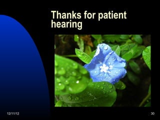 Thanks for patient
           hearing




12/11/12                        30
 