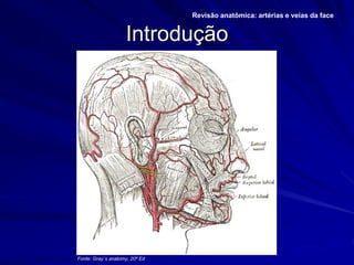 Introdução
Revisão anatômica: artérias e veias da face.
Fonte: Gray´s anatomy, 20ª Ed.
 