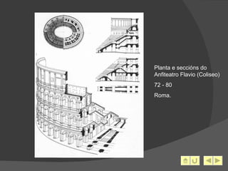 Planta e seccións do Anfiteatro Flavio (Coliseo) 72 - 80  Roma. 