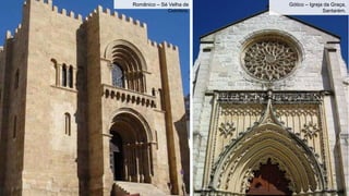 Românico – Sé Velha de
Coimbra.
Gótico – Igreja da Graça,
Santarém.
 