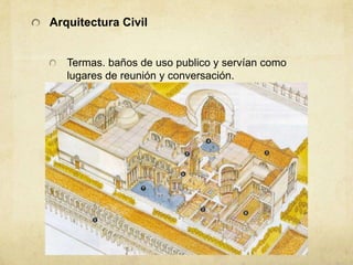 Arquitectura CivilTermas. baños de uso publico y servían como lugares de reunión y conversación.
