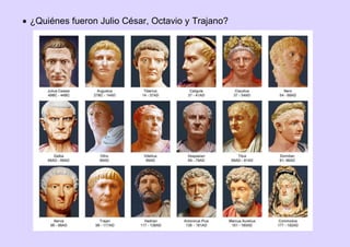  ¿Quiénes fueron Julio César, Octavio y Trajano?
 