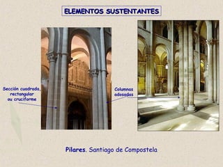 Pilares. Santiago de Compostela
Sección cuadrada,
rectangular
ou cruciforme
Columnas
adosadas
ELEMENTOS SUSTENTANTESELEMENTOS SUSTENTANTES
 