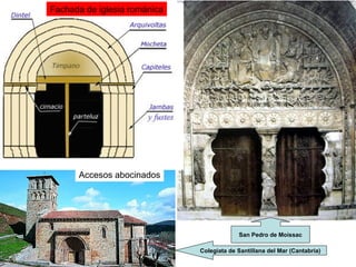 Fachada de iglesia románica
Accesos abocinados
Colegiata de Santillana del Mar (Cantabria)
San Pedro de Moissac
 