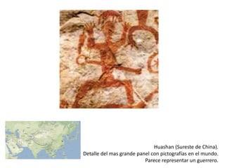 Huashan (Sureste de China).
Detalle del mas grande panel con pictografías en el mundo.
                          Parece representar un guerrero.
 