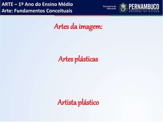 ARTE – 1º Ano do Ensino Médio
Arte: Fundamentos Conceituais
Artes da imagem:
Artes plásticas
Artista plástico
 