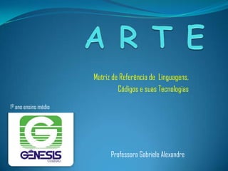 Matriz de Referência de Linguagens,
                               Códigos e suas Tecnologias

1º ano ensino médio




                            Professora Gabriele Alexandre
 