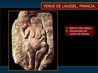 VENUS DE LAUSSEL, FRANCIA. Relieve más antiguo. Singularidad del cuerno de bisonte.  