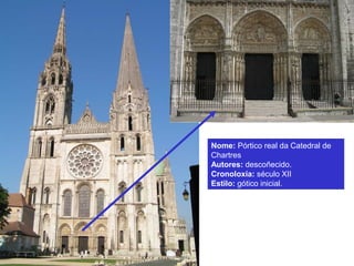 Nome: Pórtico real da Catedral de
Chartres
Autores: descoñecido.
Cronoloxía: século XII
Estilo: gótico inicial.
 
