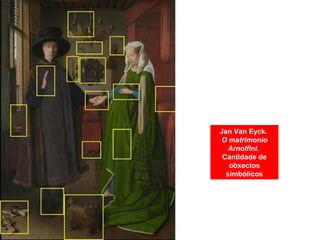 Jan Van Eyck.
O matrimonio
Arnolfini.
Cantidade de
obxectos
simbólicos
 