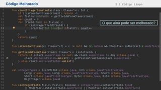 Código Melhorado 3.1 Código Limpo
O que aina pode ser melhorado?
 