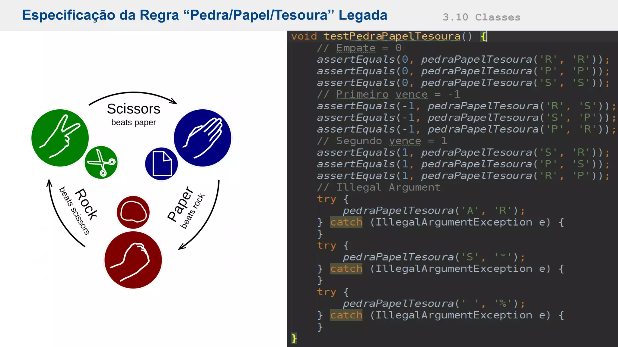 Especificação da Regra “Pedra/Papel/Tesoura” Legada 3.10 Classes
 