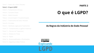 PARTE 2
O que é LGPD?
As Regras da Indústria do Dado Pessoal
Parte 1 – Dados são o Novo Petróleo
Parte 2 – O que é LGPD?
Parte 3 – Fundamentos e Escopo
Parte 4 – Conceitos Chave
Parte 5 – Dados Pessoais
Parte 6 – Anonimização e Pseudonimização
Parte 7 – Tratamentos de Dados Pessoais
Parte 8 – Princípios
Parte 9 – Hipóteses Legais para Tratamentos
Parte 10 – Consentimento e Legítimo Interesse
Parte 11 – Término do Tratamento
Parte 12 – Direitos do Titular
Parte 13 – Papéis
Parte 14 – Responsabilidades e Penalizações
Parte 15 – Segurança e Boas Práticas
 