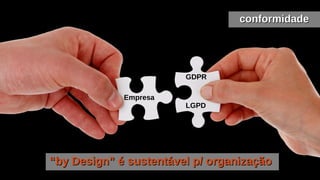 conformidadeconformidade
Empresa
GDPR
““by Design” é sustentável p/ oby Design” é sustentável p/ organizaçãorganização
LGPD
 