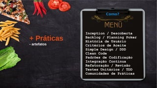 Título do Slide (Arial 18)
12/59
Inception / Descoberta
Backlog / Planning Poker
História de Usuário
Critérios de Aceite
Simple Design / DDD
Clean Code
Padrões de Codificação
Integração Contínua
Refatoração / Revisão
Testes Unitários / TDD
Comunidades de Práticas
+ Práticas
- artefatos
Como?
 