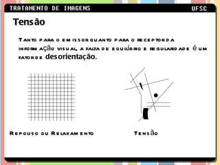 Tanto para o emissor quanto para o receptor da informação visual, a falta de equilíbrio e regularidade é um fator de  desorientação . Tensão Repouso ou Relaxamento Tensão 