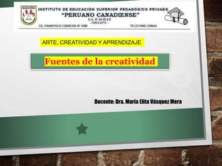 Fuentes de la creatividad
Docente: Dra. María Elita Vásquez Mera
ARTE, CREATIVIDAD Y APRENDIZAJE
 