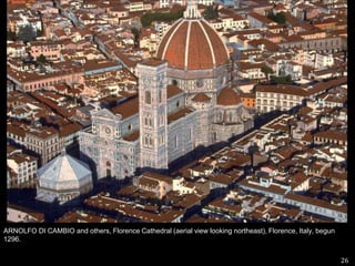 26ARNOLFO DI CAMBIO and others, Florence Cathedral (aerial view looking northeast), Florence, Italy, begun 1296.  