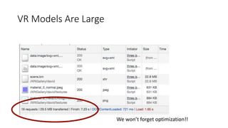 VR Models Are Large
We won’t forget optimization!!
 