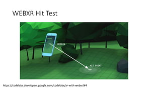 WEBXR Hit Test
https://codelabs.developers.google.com/codelabs/ar-with-webxr/#4
 