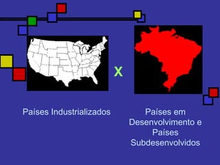 X
Países Industrializados Países em
Desenvolvimento e
Países
Subdesenvolvidos
 