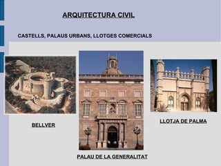 ARQUITECTURA CIVIL CASTELLS, PALAUS URBANS, LLOTGES COMERCIALS BELLVER PALAU DE LA GENERALITAT LLOTJA DE PALMA 