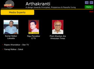 Media Experts Kumar Ketkar Loksatta Raju Parulekar E TV Prem Shankar Jha Hindustan Times Rajeev Khandekar – Star TV Yamaji Malkar - Sakal Back 