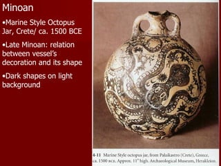 Minoan Marine Style Octopus Jar, Crete/ ca. 1500 BCE Late Minoan: relation between vessel’s decoration and its shape Dark shapes on light background 