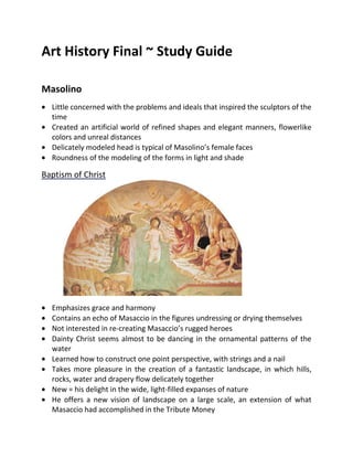 Art History Final ~ Study Guide Masolino ,[object Object]