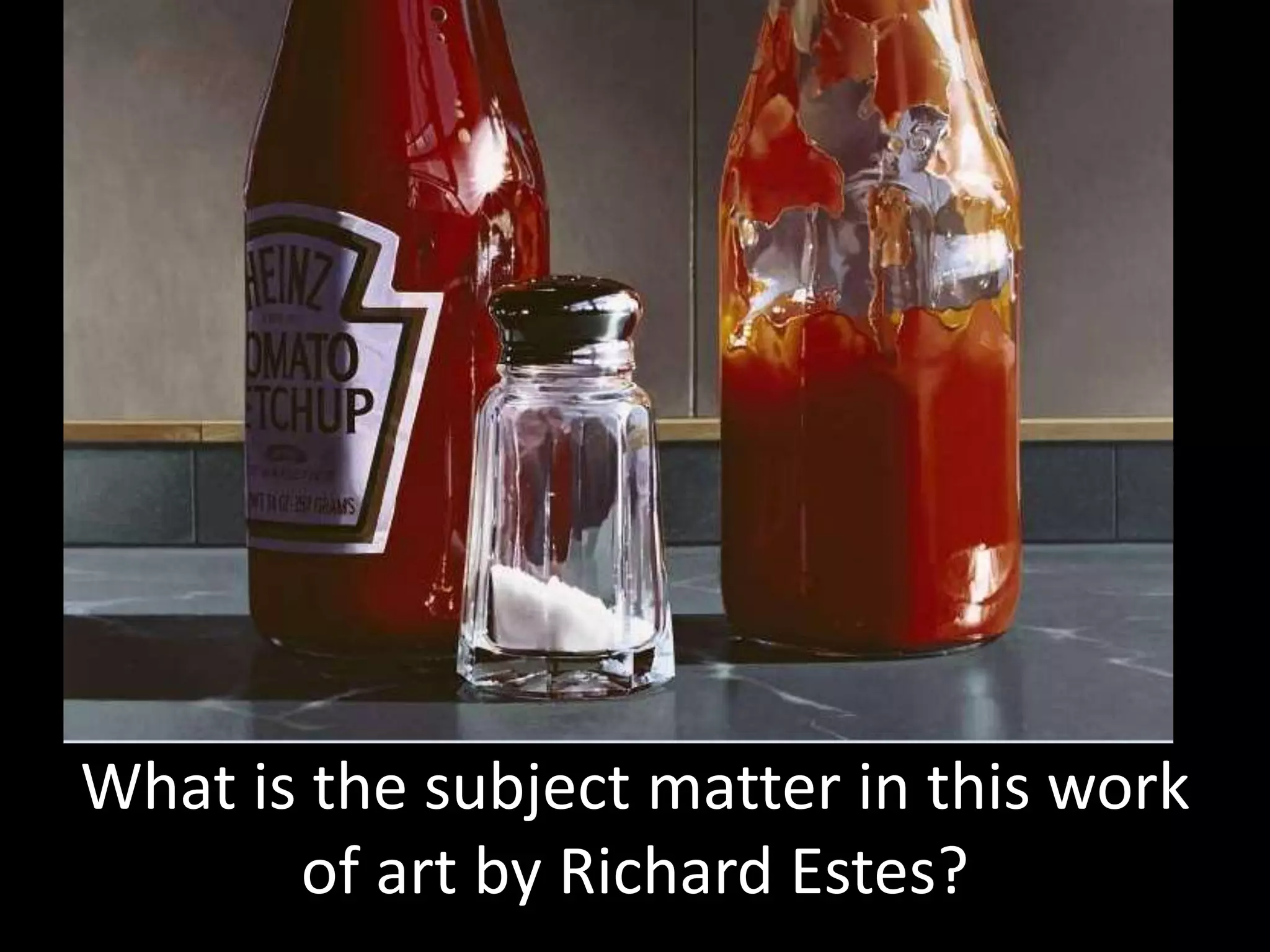 What is the subject matter in this work
of art by Richard Estes?
 