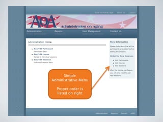 Simple
Administrative Menu

  Proper order is
  listed on right
 